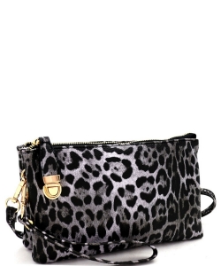 Leopard Print Push-Lock Cross Body LE020B BLACK